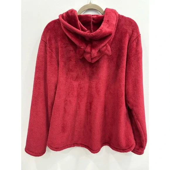 Red Fuzzy Hoodie Whiskers Sweatshirt "Fluff You" Cat Graphic Cozy M Cat Lady - Picture 2 of 10